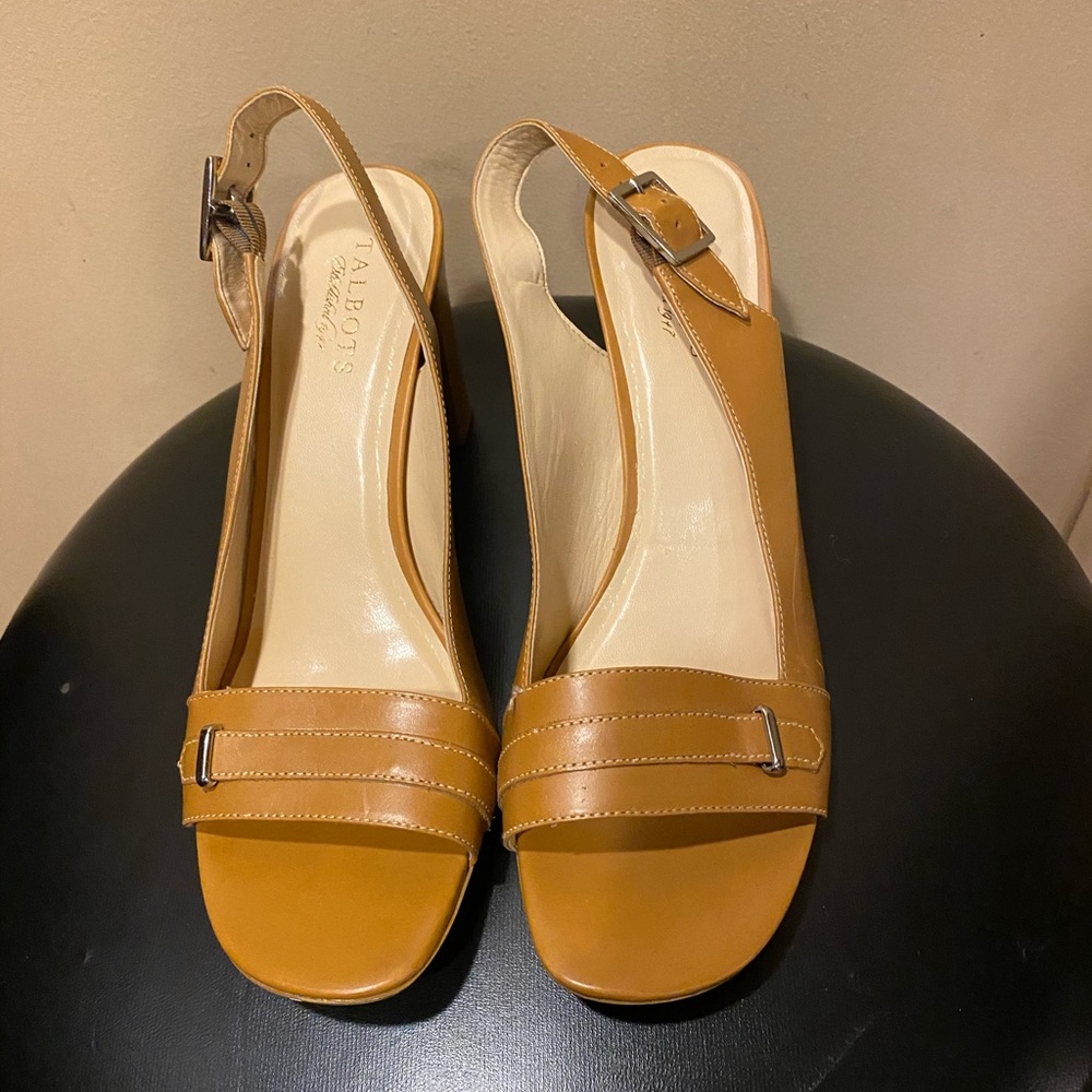 Talbots Brown Leather Open Toe Slingback.